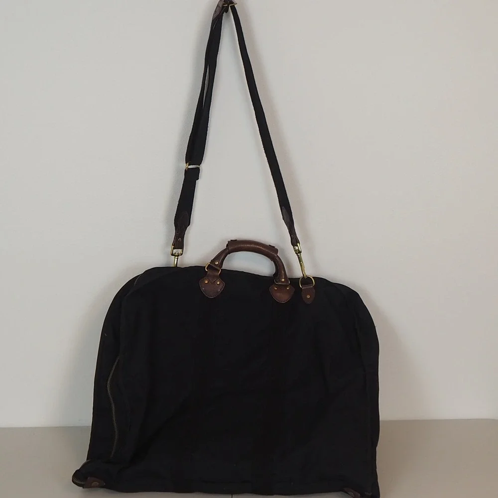 J.Crew Black Leather & Canvass Garment Bag Carry On Luggage Shoulder Strap
